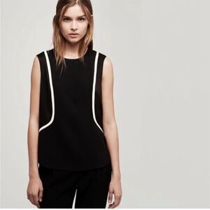 Rag & Bone Andrea Tuxedo Blouse, Sleeveless, Black + Cream, Back 1/4 Zip, NYC.